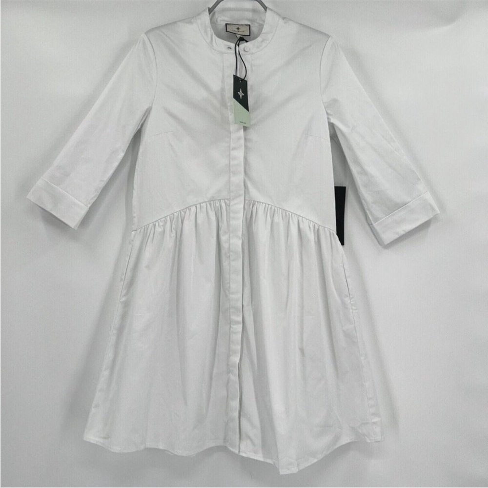 Tuckernuck Women's White Stretch Cotton Royal Shirt Dress Mini Button Front XS